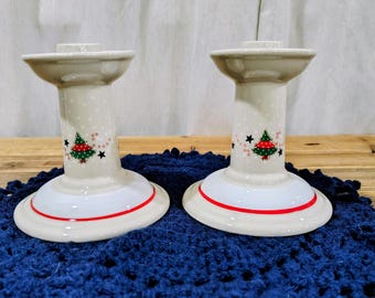 Vintage Noritake Epoch Holiday Joy 8200 Ceramic Set of Two Candlesticks