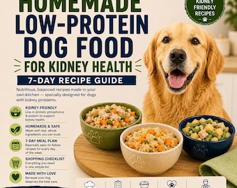 Hundefutter | Hausgemachter Kidney Hundefutter Rezeptführer | Phosphorarme Nierendiät, 7-Tage-Speiseplan (PDF)
