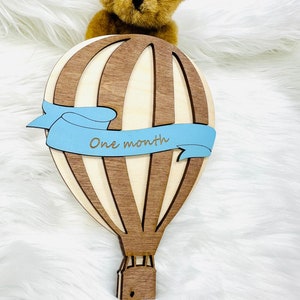 Cartes d'étape personnalisées pour nouveau-né et montgolfière, accessoire de photographie en bois montgolfière, faire-part de naissance, cadeau de baby shower bohème