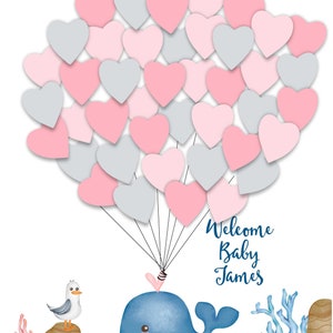 Whale Nautical Balloon Guestbook Baby Girl o Baby Boy Baby SHower File digitale