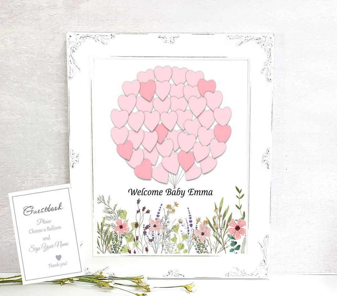 Baby Girl Wild Flowers Baby Guest Book Balloons Shower Decoration ...