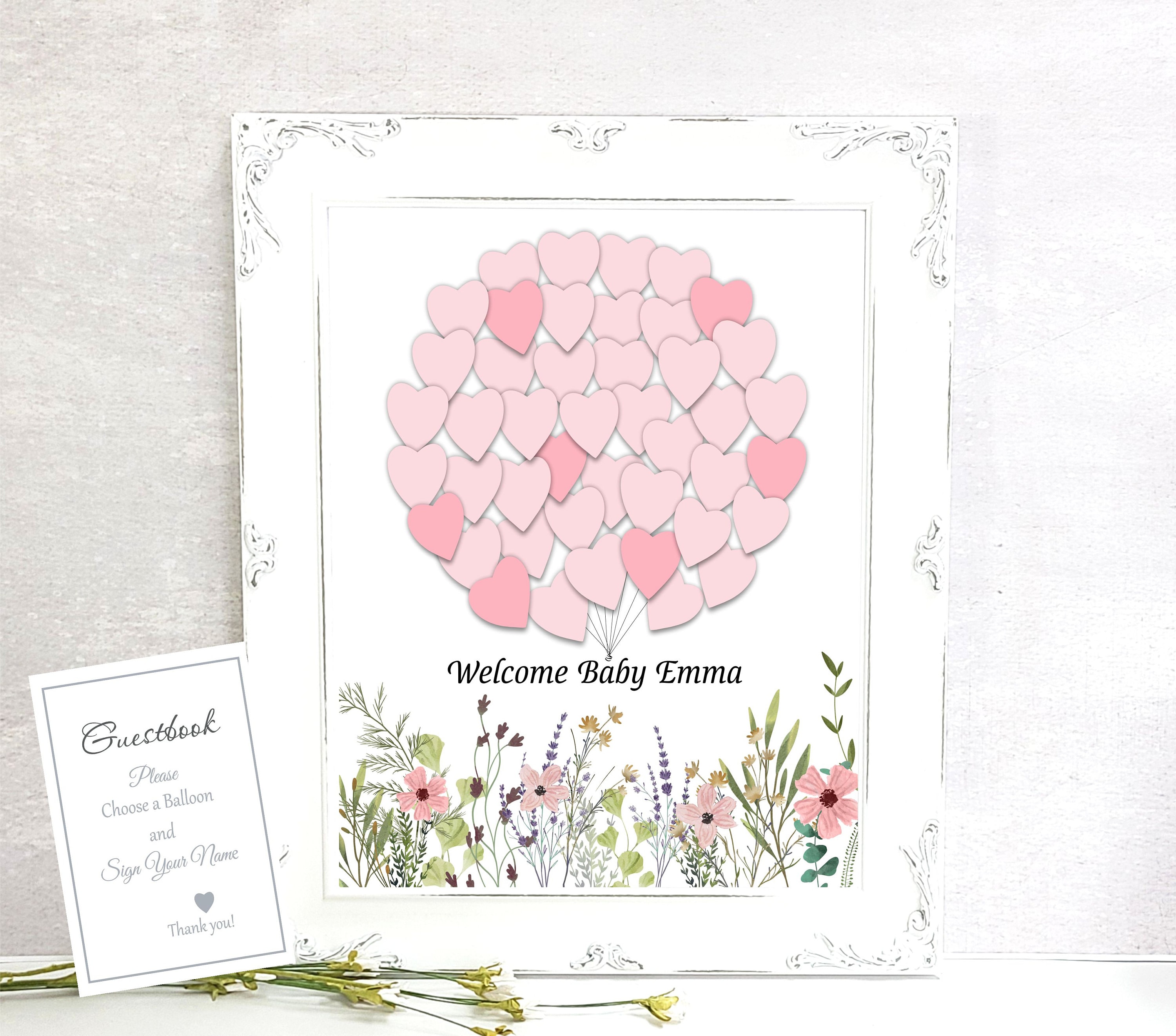 Baby Girl Wild Flowers Baby Guest book  balloons Shower decoration - Guestbook  Print - Personalized Print - Nursery Print