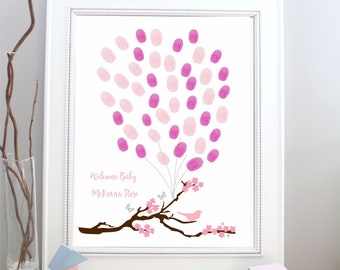 Baby Girl cherry blossom custom fingerprints thumprints guestbook alternative