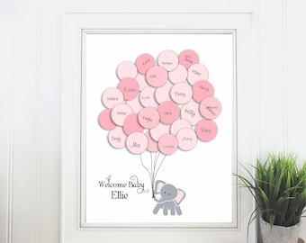 Elephant Baby Shower Guest Book Alternative: Personalized Nursery Print