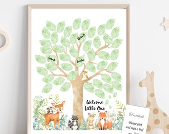 Woodland guest book - Woodland baby shower - Baby shower guest book alternative - Gender neutral - Printable baby shower