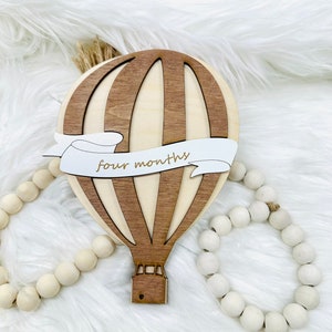Cartes d'étape personnalisées pour nouveau-né et montgolfière, accessoire de photographie en bois montgolfière, faire-part de naissance, cadeau de baby shower bohème