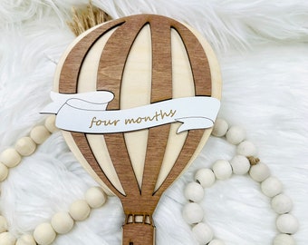 Personalized Newborn Hot Balloon  Baby Milestone Cards,  Hot Balloon Wooden  Photography Prop, Birth Announcement, Boho Baby Shower Gift