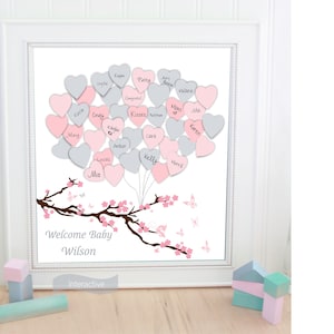 Baby Girl Butterfly cherry blossom Baby Guest book  balloons Shower decoration