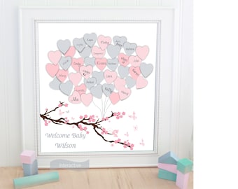 Baby Girl Butterfly cherry blossom Baby Guest book  ballons Shower decoration - Guestbook  Print - Personalized Print - Nursery Print