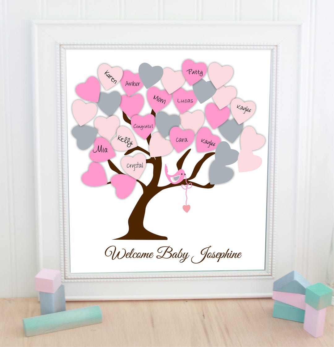 Baby Shower Tree With Bird Guest Book Baby Shower Guestbook Balloons ...