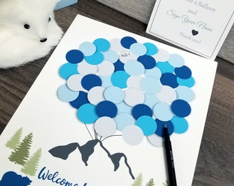 Alternative birthday Boy guestbook print boho mountains bear  Nature wooderland balloon Guest book alternative Baby Book  Guestbook Print