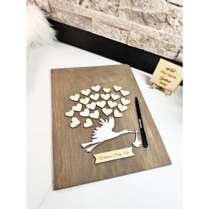 Babyparty-Gästebuch Personalisiertes Storch 3D Holzschild Gästebuch Storch und Baby alternatives Gästebuch