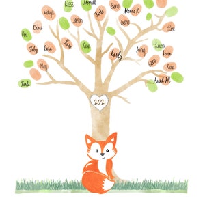 Fox Guestbook Fingerprints Guest book Baby Shower  fox tree baby boy alternative sign in Thumbprint tree