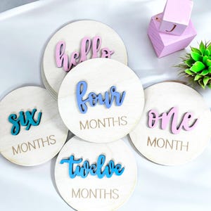 Tarjetas de hitos para bebés, marcadores de hitos mensuales para bebés de 1 a 12 meses, tarjetas de hitos mensuales de madera