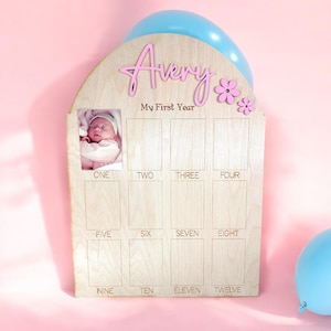 Tablero de cumpleaños personalizado del primer año, un año de, mi primer año, foto de 12 meses