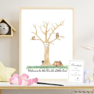 Personalized Woodland Guestbook  baby Shower Finger prints   thumb print tree