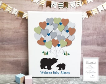 Baby Shower Guest book mountains bear  Nature wooderland balloon  Baby Book  Guestbook Print baby shower guest book alternative
