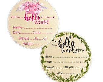 Wooden Hello World Baby Announcement Sign: Personalized Newborn Photo Prop