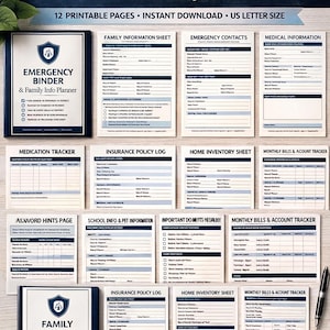 Emergency Binder Printable | Family Information Planner | Important Documents Organizer | Home Management Binder PDF