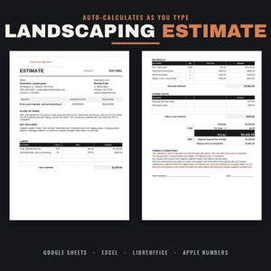 Landscaping Estimate Template | Landscaper Job Quote & Bid | Google Sheets and Excel | Auto-Calculating | Lawn Care | Editable