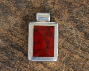 Vintage Sterling Silver Slide Pendant Rectangle Red Jasper Made in Mexico Modern Sleek 1980's // Vintage Sterling Silver Jewelry