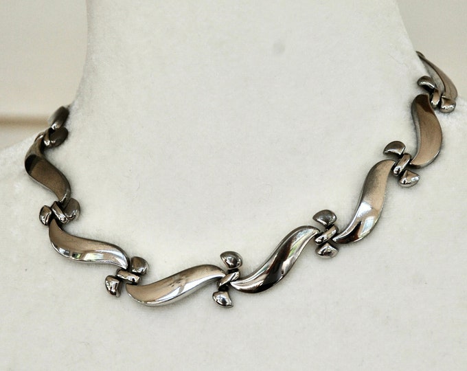 Vintage Choker Necklace Wavy Chain Silver Tone Mid Etsy