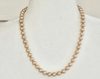 Vintage Knotted Faux Pearl Necklace Matinee Length Silver Tone Rhinestone Clasp Glass Pearl Beads Bridal 1960's // Vintage Costume Jewelry