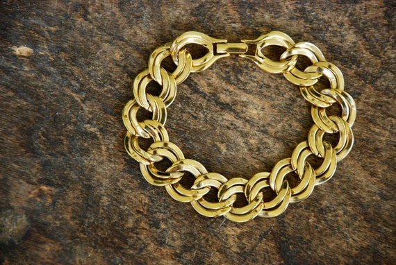 70s Gold tone double chain Monet bracelet