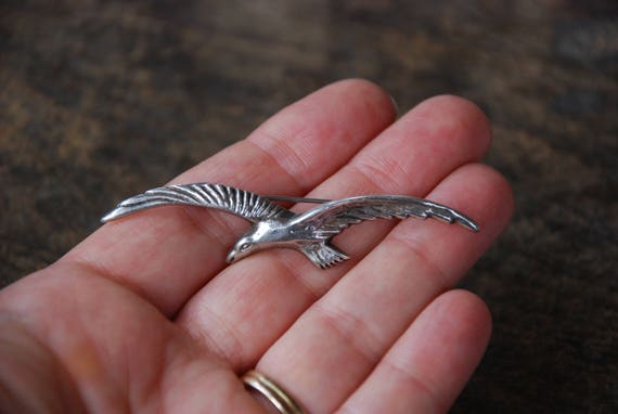 Vintage Bird Brooch Silver Seagull in Flight Made in Mexico