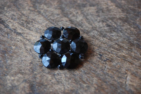 Antique French Jet Black Glass Mourning Brooch Wi… - image 3