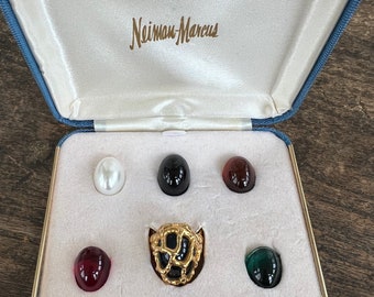 Vintage Crown Trifari for Neiman-Marcus Interchangeable Caged Stone Ring Set Size 6.5 Mid Century 1960's // Vintage Designer Costume Jewelry