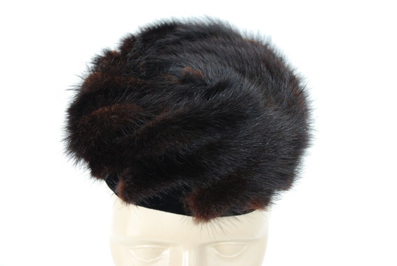 Vintage Mink Pillbox Hat Dark Chocolate Brown Pie… - image 4