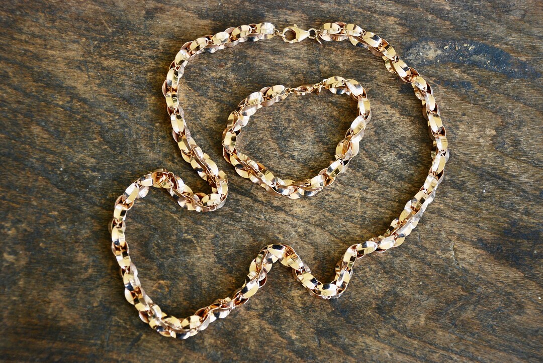 Vintage MILOR Polished Bronze Necklace and Bracelet Set Made in Italy