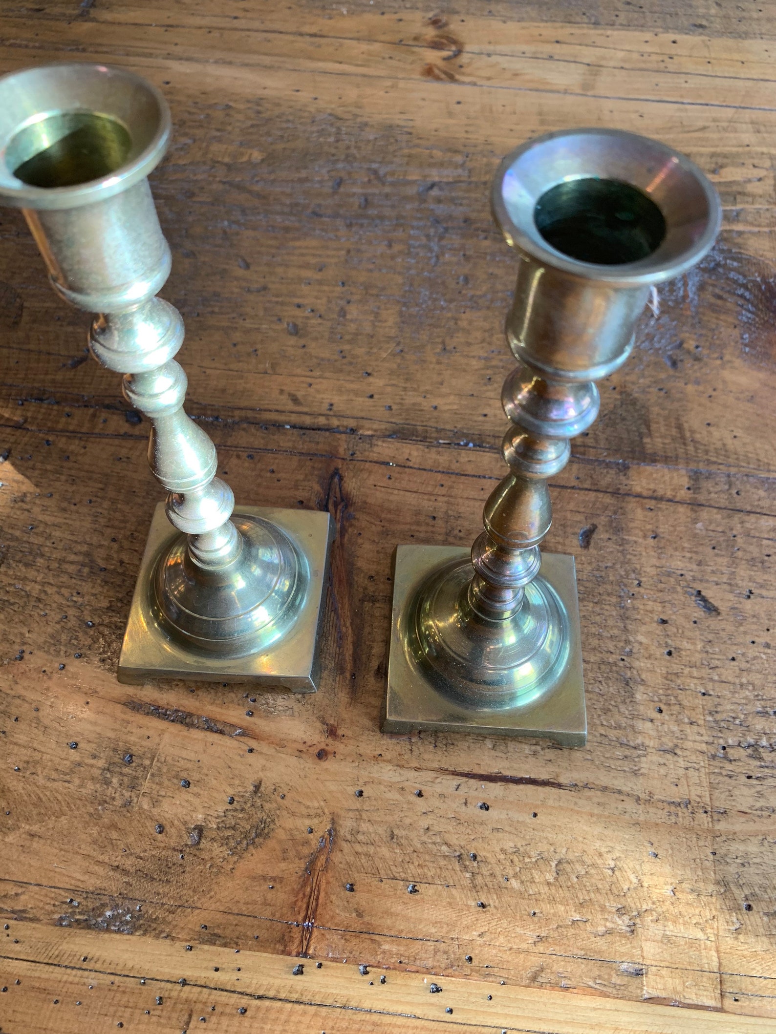 Vintage Turned Brass Candlesticks Square Base Classic Design Etsy