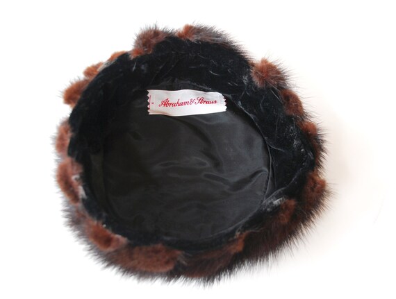 Vintage Mink Pillbox Hat Dark Chocolate Brown Pie… - image 5