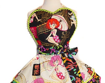 Japanese Anime-Influenced "Dragon Princess" Pinup Apron/Retro Apron/Woman’s Apron/Rockabilly/50s Style/Vintage/Diner Apron/Anime Apron