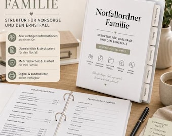 Notfallordner Familie PDF | Vorsorge Ordner | Wichtige Unterlagen | Digitaler Download