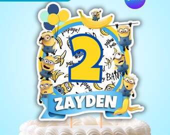 Bearbeitbarer Minions-Kuchendeckel, druckbares Minions-Bananenkuchentopperdekor, Despicable Party Decor: Minions Canva Digital Template Kids Favors