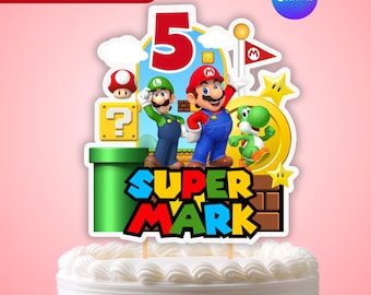 Edytowalna ozdoba na tort urodzinowy Super Mario, drukowana ozdoba na tort z motywem Mario Galaxy: cyfrowy szablon Canva Super Bros, dekoracja urodzinowa dla dzieci