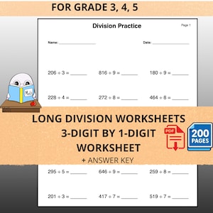 Lange Arbeitsteilung 3-Steller x 1-Steller | 200 Übungsseiten (PDF)