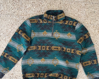 Vintage Navajo/Aztec patterned fleece sweater – Size M – 90s retro style