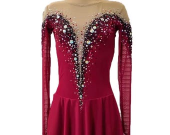Crimson Rhapsody Diamond Ice Skating Dress – Long Sleeve Competition Wear | ice skating | figure skating | competition | red diamond