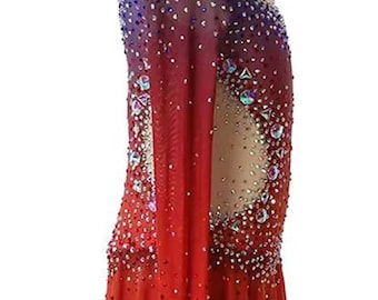 Custom Coral Red Ice-Skating Dress | Personalized Figure Skating Costume Design | Ice Dance | Roller Skating Competition & Bespoke Costume