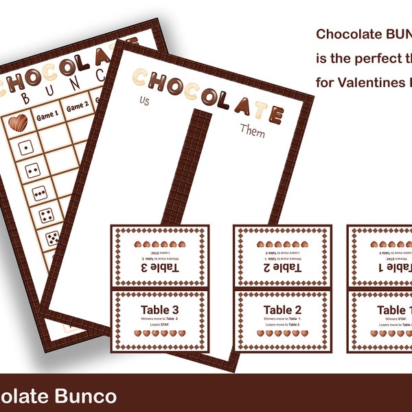 Chocolate Bunco | Valentine Bunco Bundle | Scorecard Tally | Table Signs | Score sheet | February BUNCO | digital download | Printable PDF