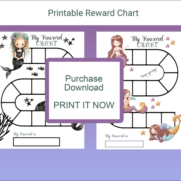 Mermaid Theme Digital Reward Chart | Daily Chore Chart | Girl Chore Chart | Cute Under the Sea Sticker Chart } Digital reward chart