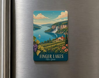 Imán para nevera de Finger Lakes, recuerdo de la región de los lagos de Nueva York, regalo de viaje de Finger Lakes NY, decoración de cocina para casa de lago