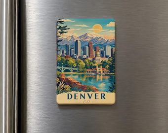 Imán para nevera de Denver, Colorado, imán de recuerdo de Denver, CO, imán del horizonte de Denver, regalo de viaje a Colorado, recuerdo de vacaciones en Denver