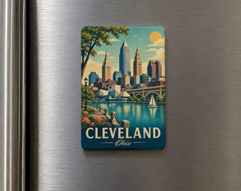 Cleveland Ohio Fridge Magnet, Cleveland Souvenir Magnet, Ohio Travel Gift, Cleveland Landmark Magnet, Lake Erie City Magnet