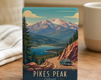Imán para nevera de Pikes Peak, recuerdo de las montañas de Colorado, imán de recuerdo de viaje de un lugar emblemático de la cima.
