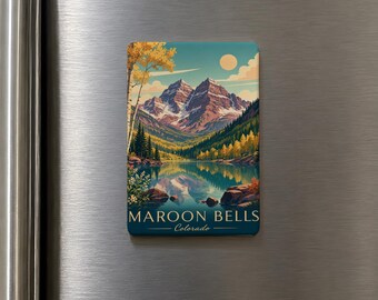 Imán para nevera de Maroon Bells Mountain, imán de recuerdo de los picos panorámicos de Aspen, Colorado, regalo de viaje de las Montañas Rocosas